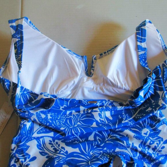 18W Plus Size Anne Cole V-Wire One-Piece Swimsuit Blue White Floral $122 - Picture 7 of 9